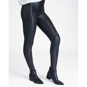 SPANX Faux Leather High Rise Quilted Leggings Size Large Black Sleek Streetwear